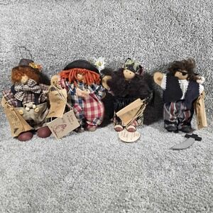 Lizzie High Wood Doll Halloween Witch Clown Folk Art Set Trick or Treat